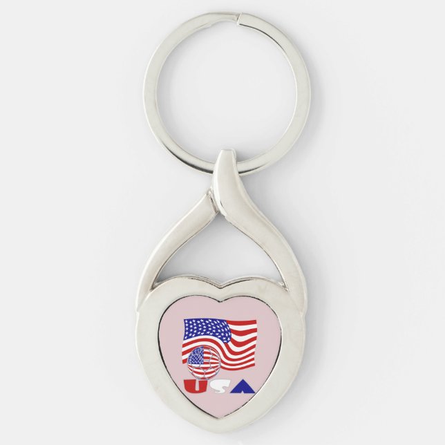 USA Flag Soccer Ball Pink Background Keychain (Front)