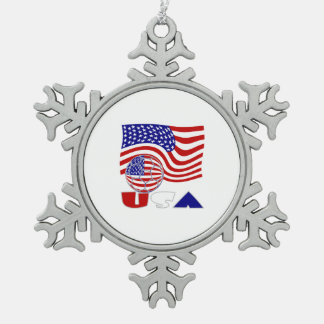 USA Flag Soccer Ball Snowflake Pewter Christmas Ornament