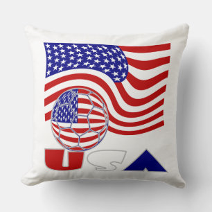 USA Flag Soccer Ball Throw Pillow