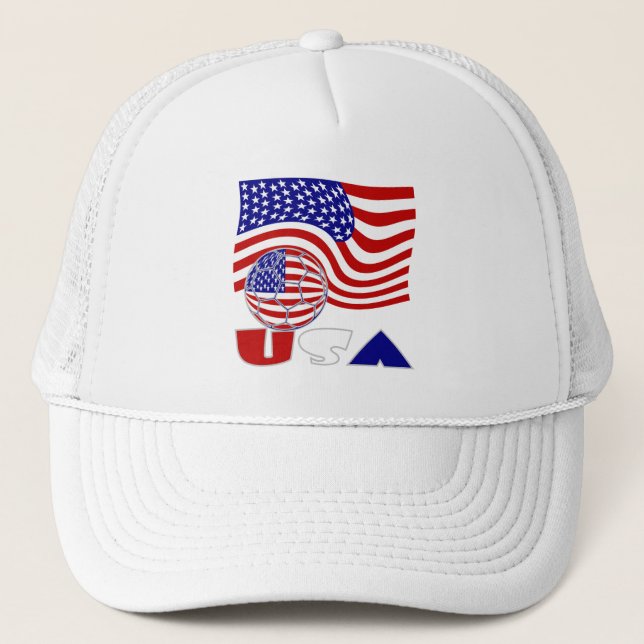 USA Flag Soccer Ball Trucker Hat (Front)