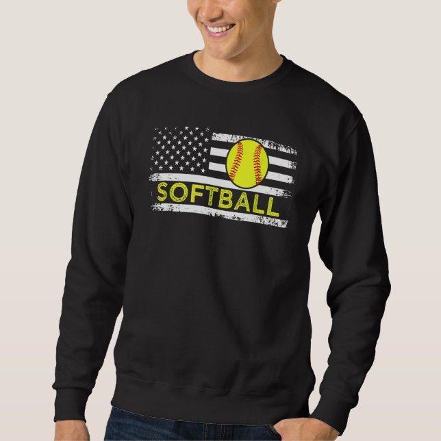 USA Flag Softball American Patriot US Flag Softbal Sweatshirt (Front)