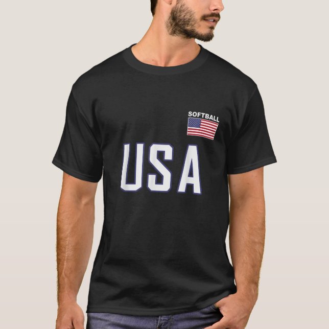 USA Flag Softball Pocket Team Jersey Gift Top Tee (Front)