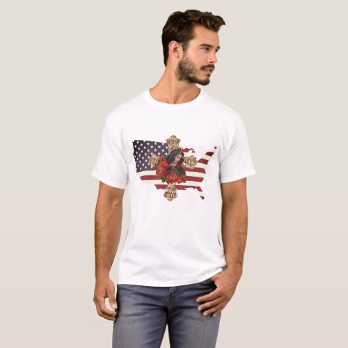 USA FLAG SORROWFUL MOTHER ROSES T_Shirt
