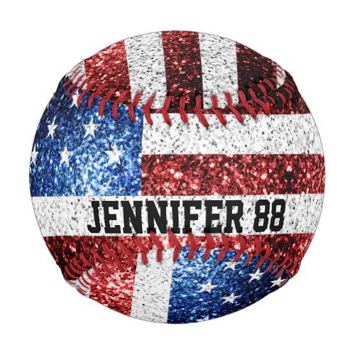 USA flag sparkles bling Custom name and Your Team Baseball