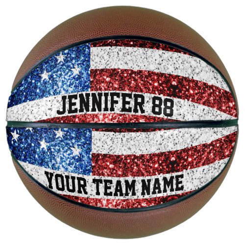 USA flag sparkles bling Custom name and Your Team Basketball