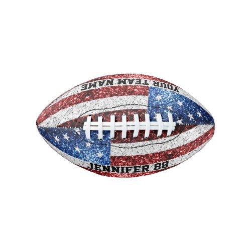 USA flag sparkles bling Custom name and Your Team Football