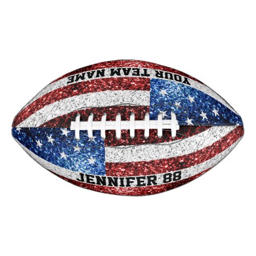 USA flag sparkles bling Custom name and Your Team Football