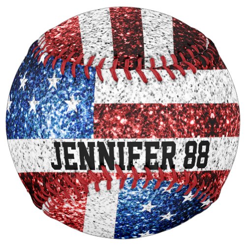 USA flag sparkles bling Custom name and Your Team Softball
