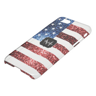 USA flag sparkles glitters Monogram Uncommon iPhone SE/8/7 Case