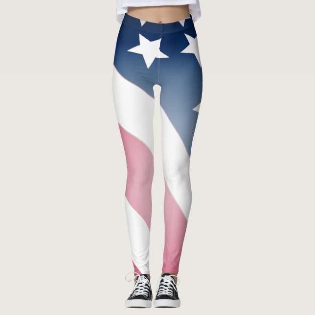 USA Flag, Stars on Blue, Red and White Stripes  Leggings (Front)