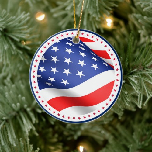 USA Flag Stars Stripes America Patriotic Christmas Ceramic Ornament