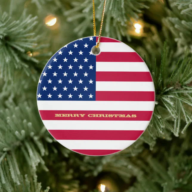 USA Flag Stars Stripes America Patriotic Christmas Ceramic Ornament (Tree)