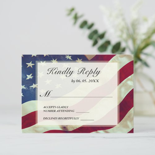USA Flag Stars Stripes American Patriotic Wedding RSVP Card