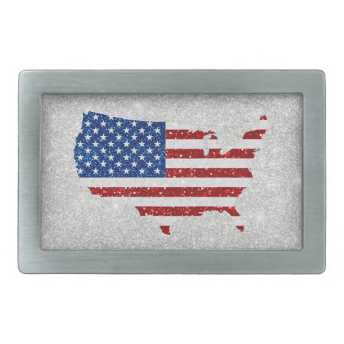 USA Flag Stars  Stripes July 4 Glitter Belt Buckle