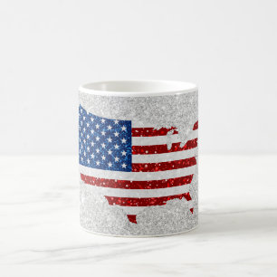 USA Flag Stars & Stripes July 4 Glitter Coffee Mug