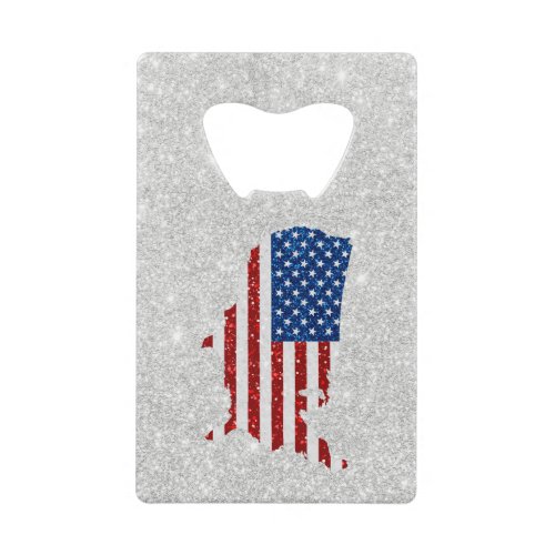 USA Flag Stars  Stripes July 4 Glitter Credit Card Bottle Opener