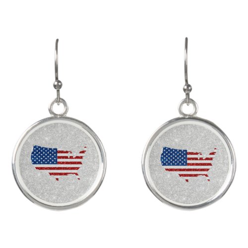 USA Flag Stars  Stripes July 4 Glitter Earrings
