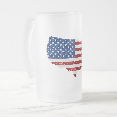 USA Flag Stars  Stripes July 4 Glitter Frosted Glass Beer Mug