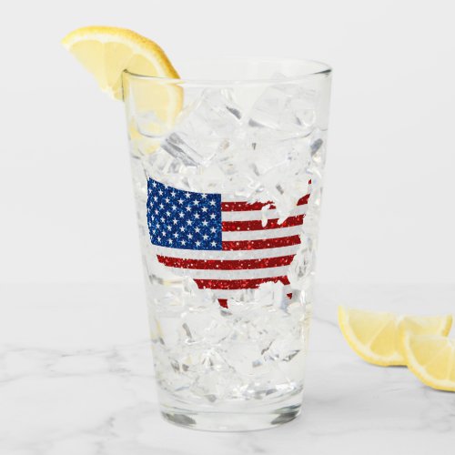 USA Flag Stars  Stripes July 4 Glitter Glass