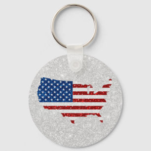 USA Flag Stars & Stripes July 4 Glitter Keychain