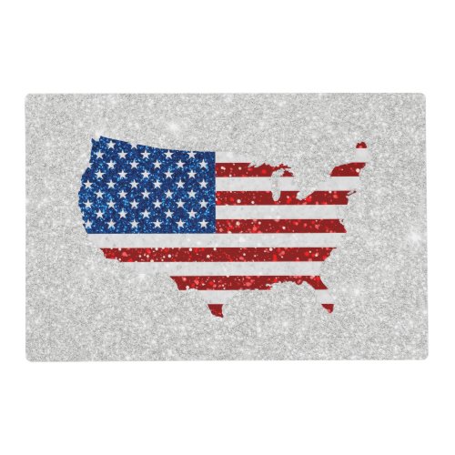 USA Flag Stars  Stripes July 4 Glitter Placemat