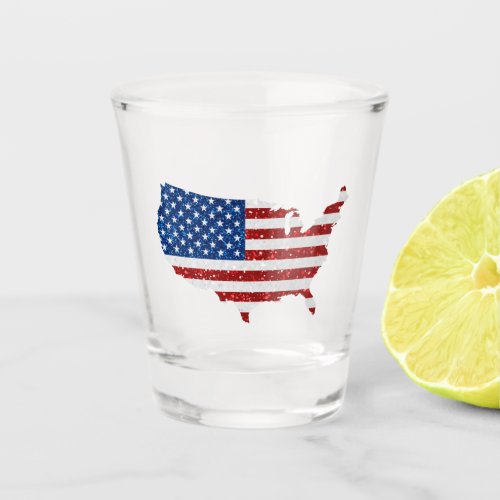 USA Flag Stars  Stripes July 4 Glitter Shot Glass