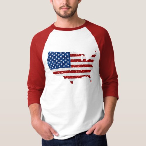 USA Flag Stars  Stripes July 4 Glitter T_Shirt