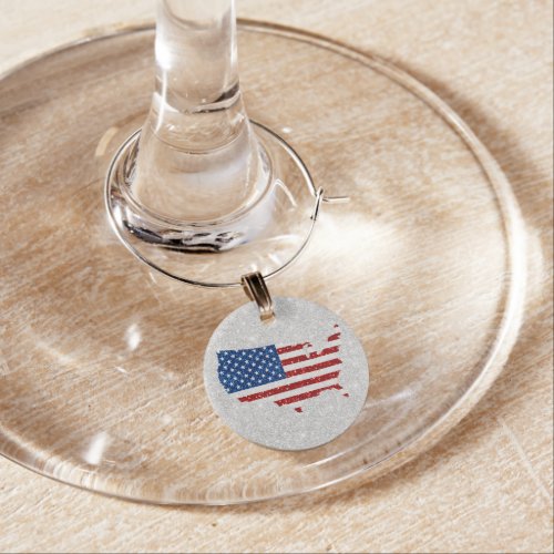 USA Flag Stars  Stripes July 4 Glitter Wine Charm