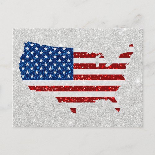 USA Flag Stars  Stripes July 4th Glitter Postcard
