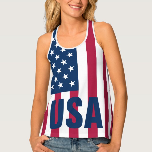 USA Flag Stars & Stripes Patriotic Customizable Tank Top (Front)