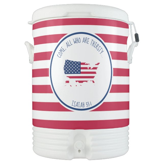 USA FLAG Stars & Stripes Personalized Custom Text Beverage Cooler (Front)