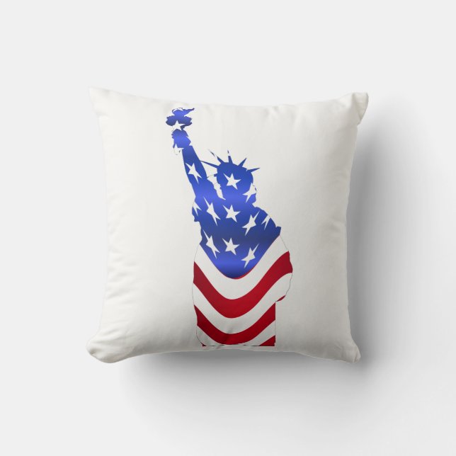 Usa Flag Statue of Liberty Throw Pillow (Front)