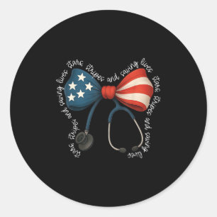 Usa Flag Stethoscope Coquette Bow 4th Of July Rn N Classic Round Sticker