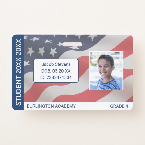 USA Flag Student ID Homeschool or Private School  Badge