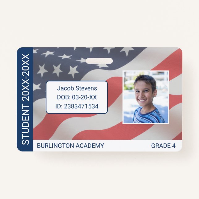 USA Flag Student ID Homeschool or Private School  Badge (Front)