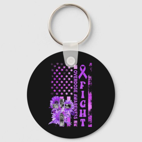 Usa Flag Sunflower Christian Overdose Awareness  Keychain