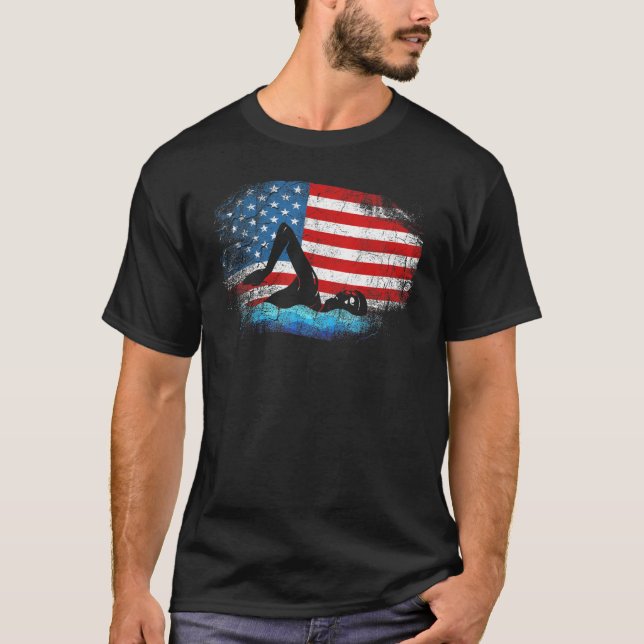 USA Flag Swimmer Swimming Sport Athlete Swim Swimm T-Shirt (Front)