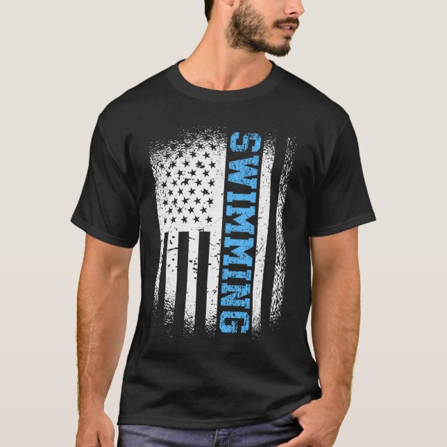 USA Flag Swimming Swim American Swimmer girl T-Shirt (Front)