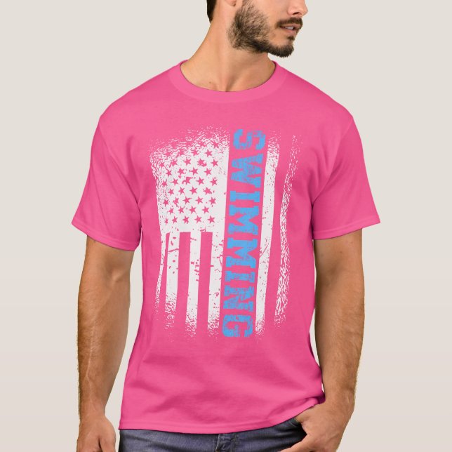 Usa Flag Swimming Swim American Swimmer T-Shirt (Front)