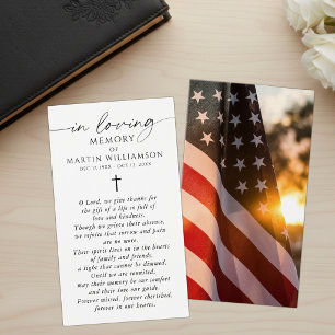 USA Flag Sympathy Funeral Memorial Prayer Card