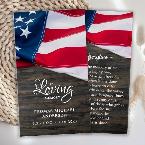 USA Flag Sympathy Memorial Funeral Prayer Card
