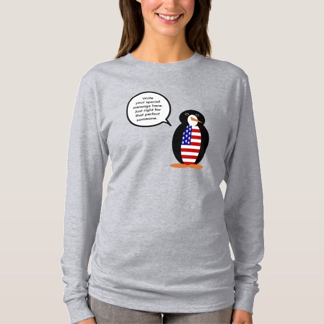 USA Flag Talking Ms. Penguin Long Sleeve Women's  T-Shirt (Front)