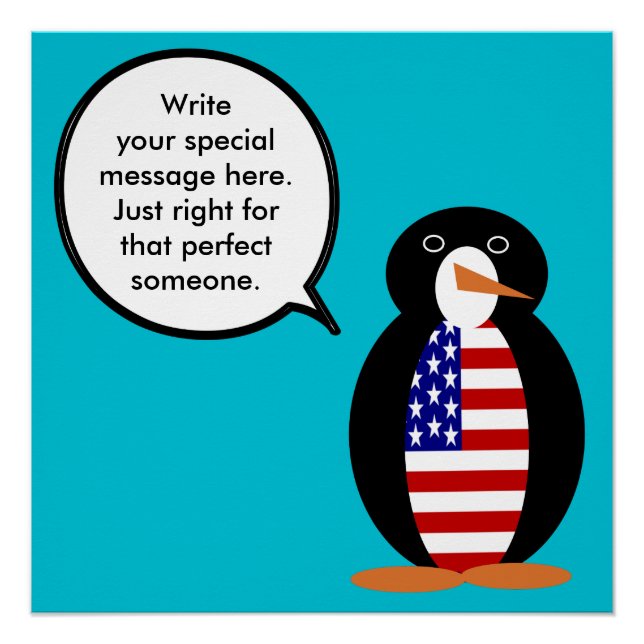 USA Flag Talking Ms. Penguin Poster (Front)