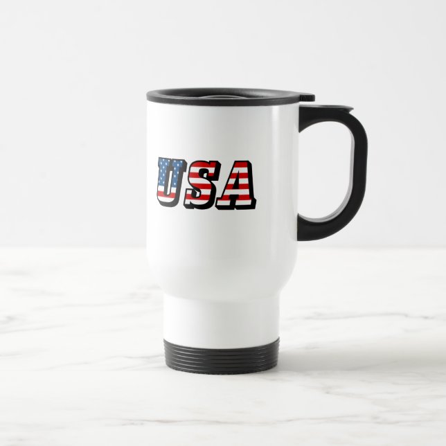 USA Flag Text 15 Oz Stainless Steel Travel Mug (Right)