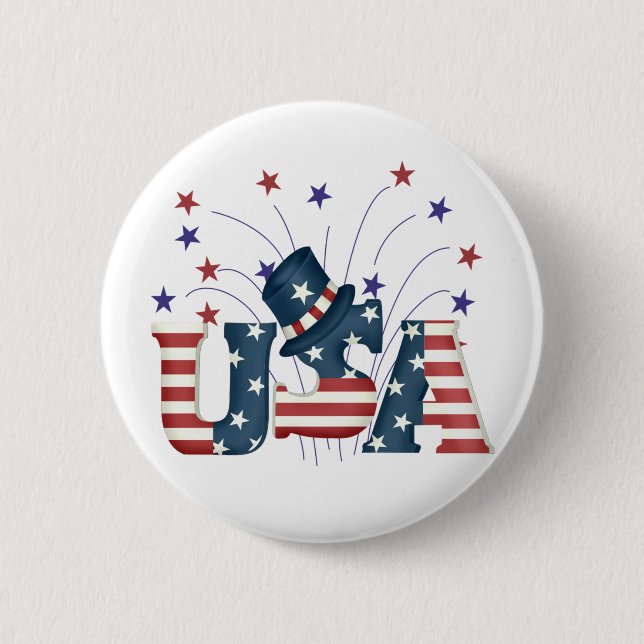 Usa Flag Text Pinback Button (Front)