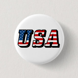 USA Flag Text Pinback Button