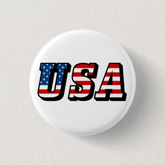 USA Flag Text Pinback Button (Front)