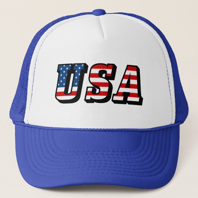 USA Flag Text Trucker Hat (Front)