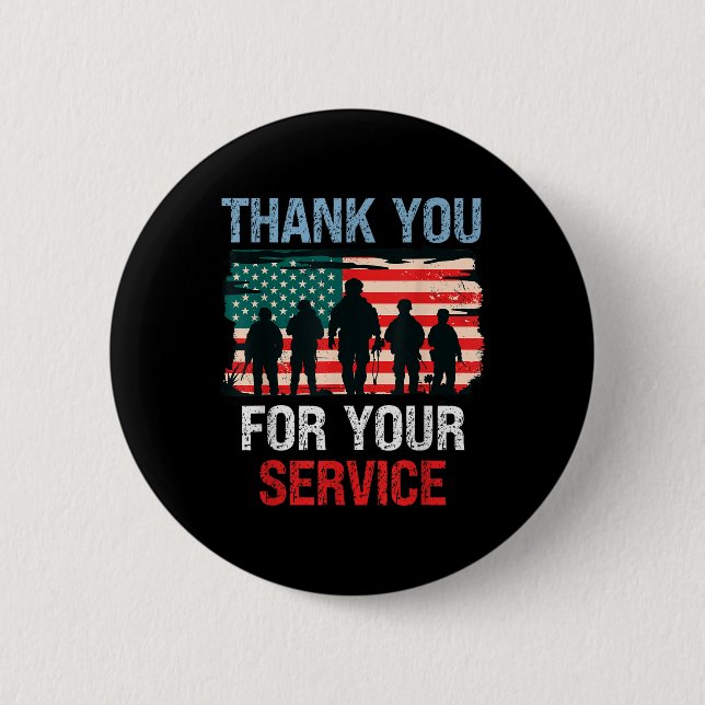 Usa Flag Thank You For Your Service - Memorial Button (Front)