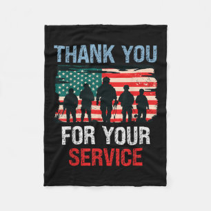 Usa Flag Thank You For Your Service - Memorial Fleece Blanket